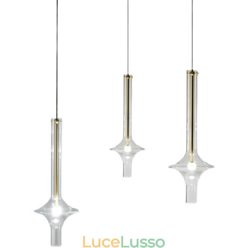 Lampada a sospensione in tubo di vetro, moderna e minimalista, in ferro battuto