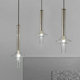Lampada a sospensione in tubo di vetro, moderna e minimalista, in ferro battuto