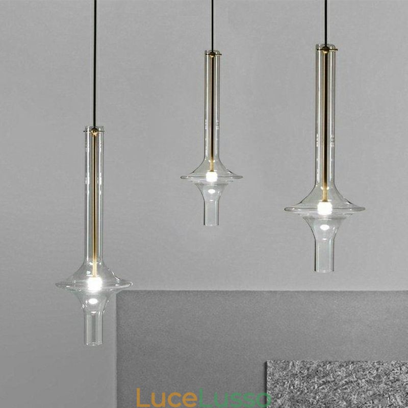Lampada a sospensione in tubo di vetro, moderna e minimalista, in ferro battuto