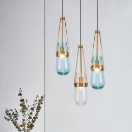 Lampada a sospensione in vetro a goccia d'acqua, moderna e minimalista, piccola lampada da soffitto in ferro battuto