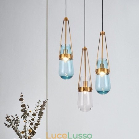 Lampada a sospensione in vetro a goccia d'acqua, moderna e minimalista, piccola lampada da soffitto in ferro battuto