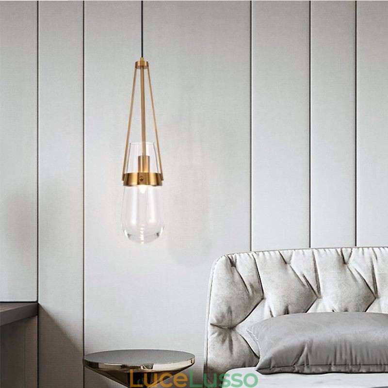 Lampada a sospensione in vetro a goccia d'acqua, moderna e minimalista, piccola lampada da soffitto in ferro battuto
