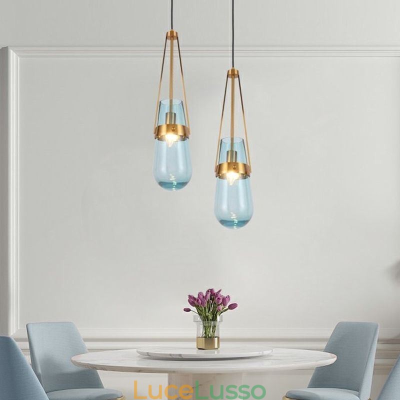 Lampada a sospensione in vetro a goccia d'acqua, moderna e minimalista, piccola lampada da soffitto in ferro battuto