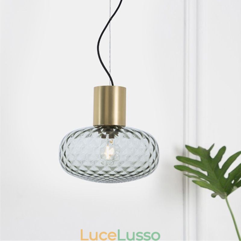 Lampada a sospensione in vetro a griglia Lampada da soffitto moderna in ferro semplice