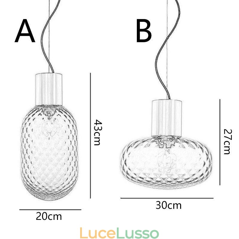Lampada a sospensione in vetro a griglia Lampada da soffitto moderna in ferro semplice