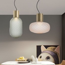 Lampada a sospensione in vetro a griglia Lampada da soffitto moderna in ferro semplice