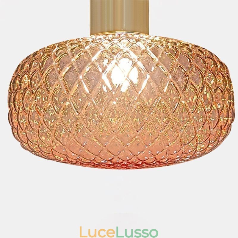 Lampada a sospensione in vetro a griglia Lampada da soffitto moderna in ferro semplice