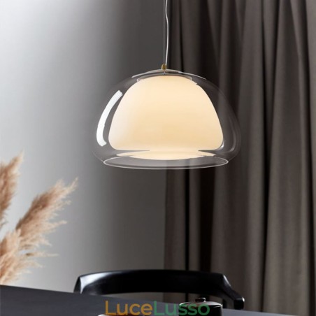 Lampada a sospensione moderna semplice in vetro trasparente Pudding Plafoniera Lampada a sospensione moderna semplice in vetro trasparente Pudding Plafoniera