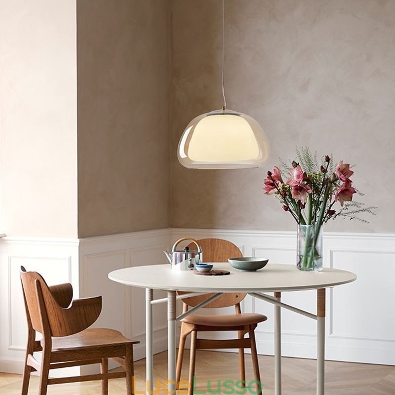 Lampada a sospensione moderna semplice in vetro trasparente Pudding Plafoniera