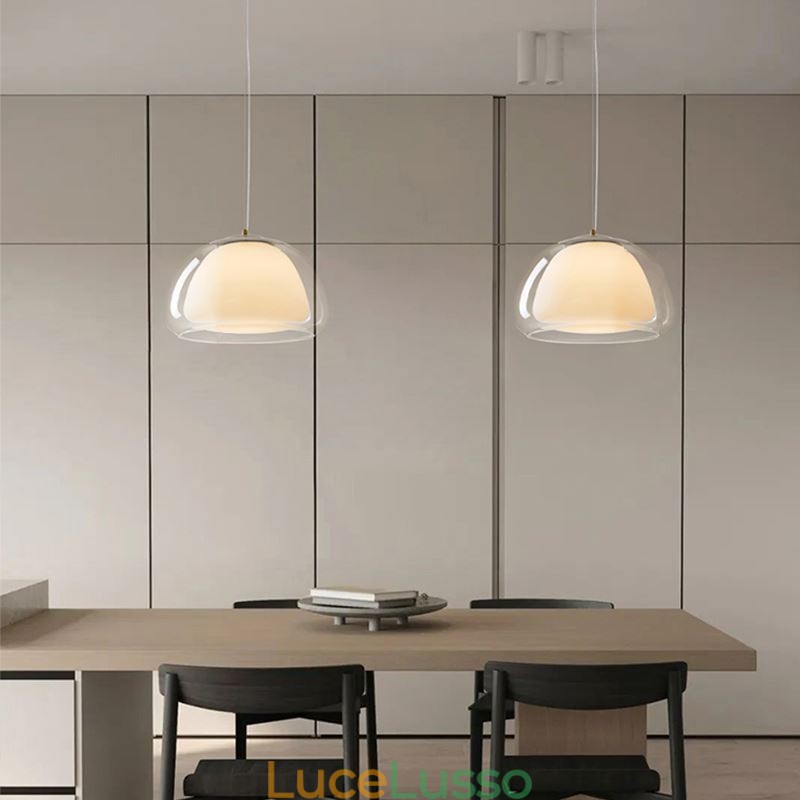Lampada a sospensione moderna semplice in vetro trasparente Pudding Plafoniera