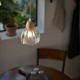 Lampada a sospensione in vetro, stile pastorale retrò, lampada da soffitto a isola, lampada decorativa in legno di gomma