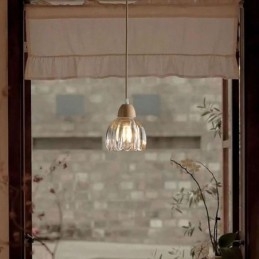 Lampada a sospensione in vetro, stile pastorale retrò, lampada da soffitto a isola, lampada decorativa in legno di gomma