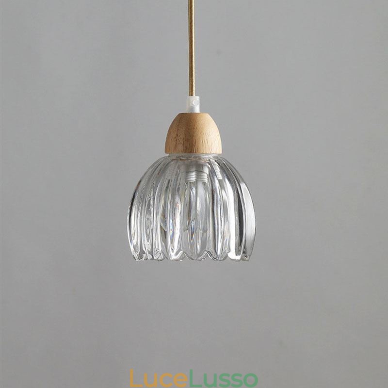 Lampada a sospensione in vetro, stile pastorale retrò, lampada da soffitto a isola, lampada decorativa in legno di gomma