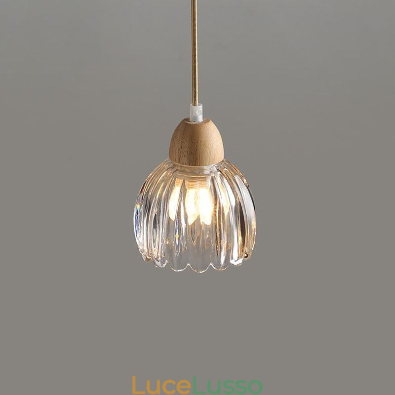 Lampada a sospensione in vetro, stile pastorale retrò, lampada da soffitto a isola, lampada decorativa in legno di gomma