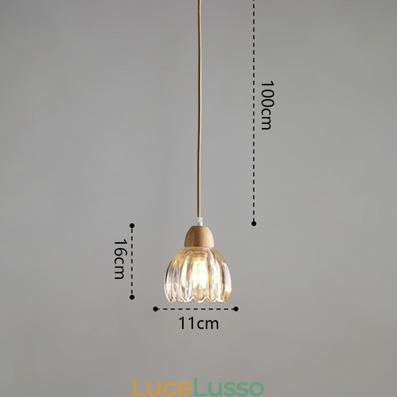 Lampada a sospensione in vetro, stile pastorale retrò, lampada da soffitto a isola, lampada decorativa in legno di gomma