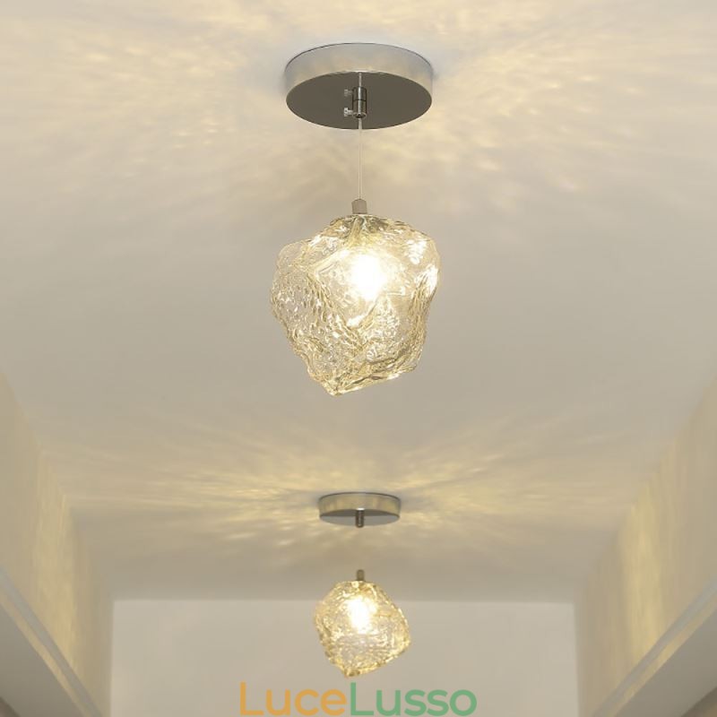 Lampada a sospensione in vetro Lampada decorativa retrò Paralume a forma di cubo di ghiaccio
