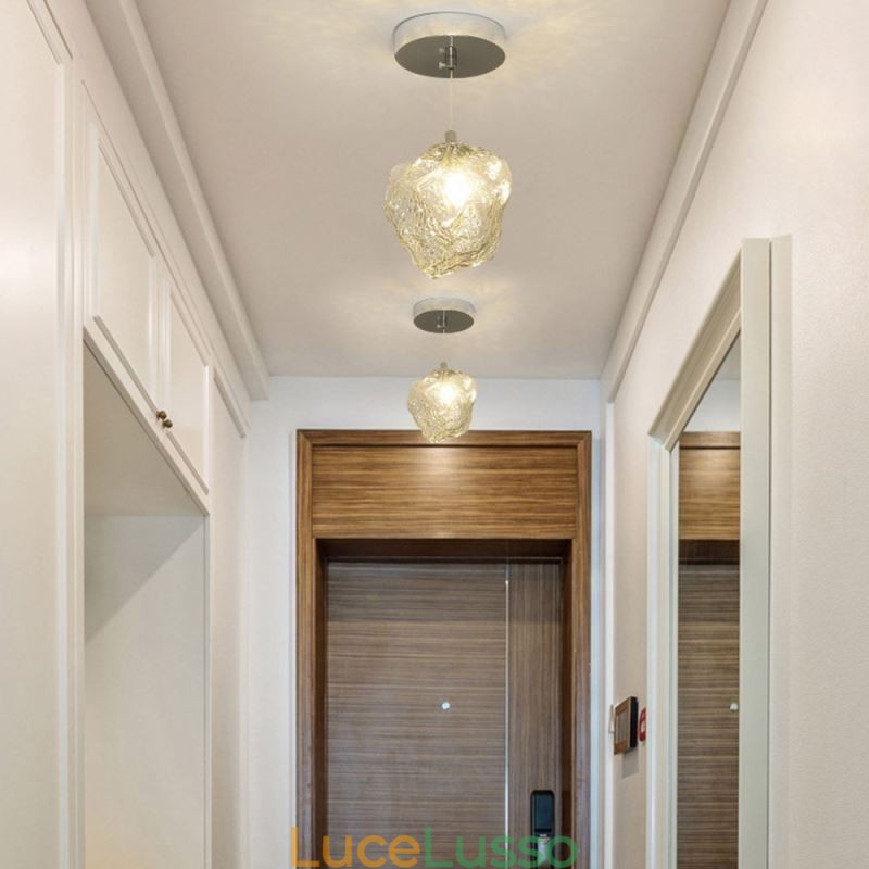 Lampada a sospensione in vetro Lampada decorativa retrò Paralume a forma di cubo di ghiaccio