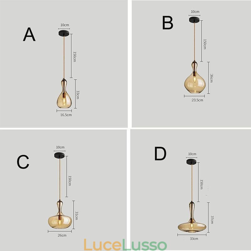 Lampada a sospensione in vetro nordico con paralume ambra