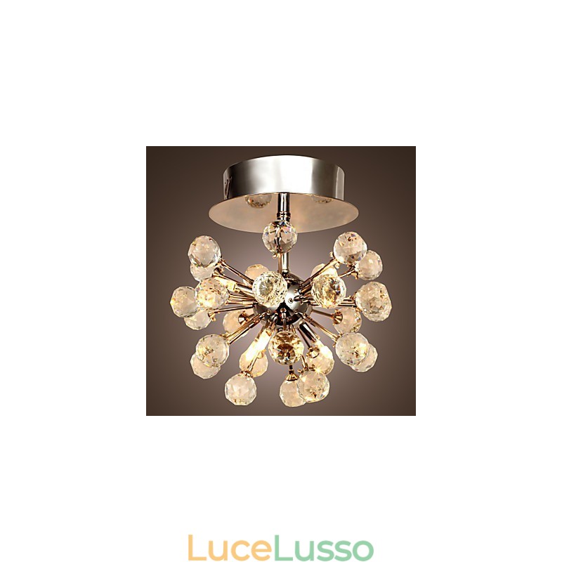 Lampadario moderno contemporaneo in cristallo stile mini in metallo cromato a filo