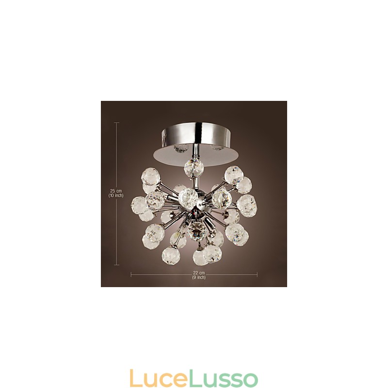 Lampadario moderno contemporaneo in cristallo stile mini in metallo cromato a filo