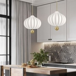 Lampada a sospensione moderna in vetro bianco a forma di palla, lampada da soffitto minimalista