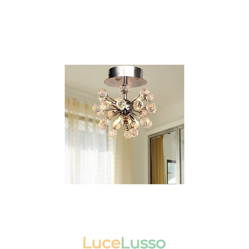 Lampadario moderno contemporaneo in cristallo stile mini in metallo cromato a filo