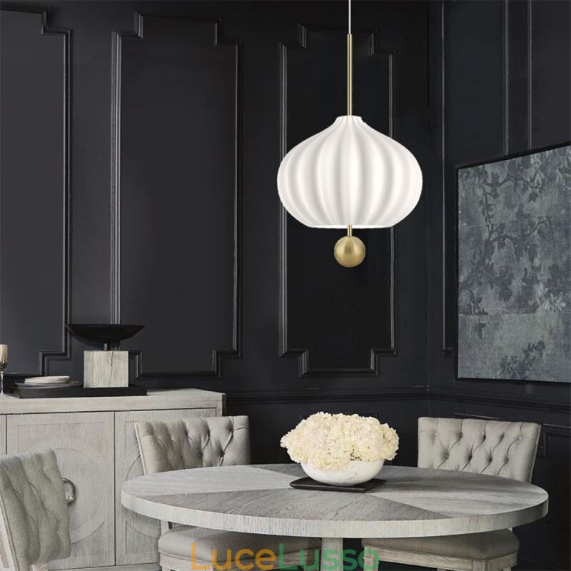 Lampada a sospensione moderna in vetro bianco a forma di palla, lampada da soffitto minimalista