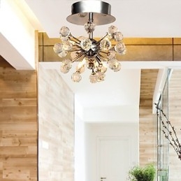 Lampadario moderno contemporaneo in cristallo stile mini in metallo cromato a filo