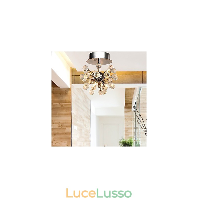 Lampadario moderno contemporaneo in cristallo stile mini in metallo cromato a filo