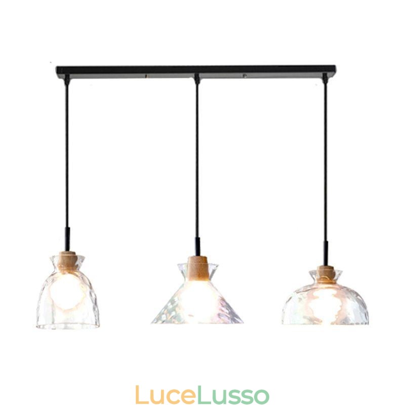 Lampada a sospensione moderna semplice in vetro permeabile all'acqua, 3 luci da soffitto, lampada da comodino