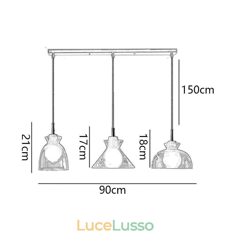 Lampada a sospensione moderna semplice in vetro permeabile all'acqua, 3 luci da soffitto, lampada da comodino