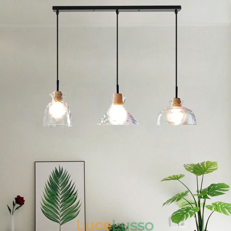 Lampada a sospensione moderna semplice in vetro permeabile all'acqua, 3 luci da soffitto, lampada da comodino