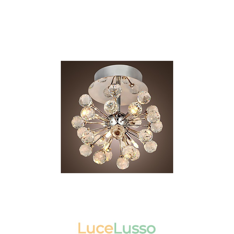 Lampadario moderno contemporaneo in cristallo stile mini in metallo cromato a filo