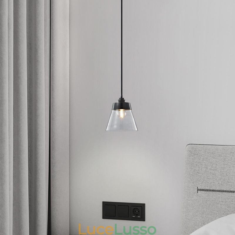 Moderna lampada a sospensione in vetro, lampada a sospensione singola con paralume in vetro trasparente