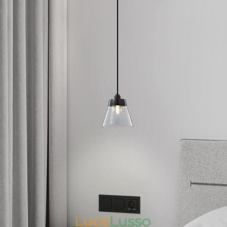 Moderna lampada a sospensione in vetro, lampada a sospensione singola con paralume in vetro trasparente Moderna lampada a sospensione in vetro, lampada a sospensione singola con paralume in vetro trasparente
