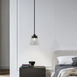 Moderna lampada a sospensione in vetro, lampada a sospensione singola con paralume in vetro trasparente