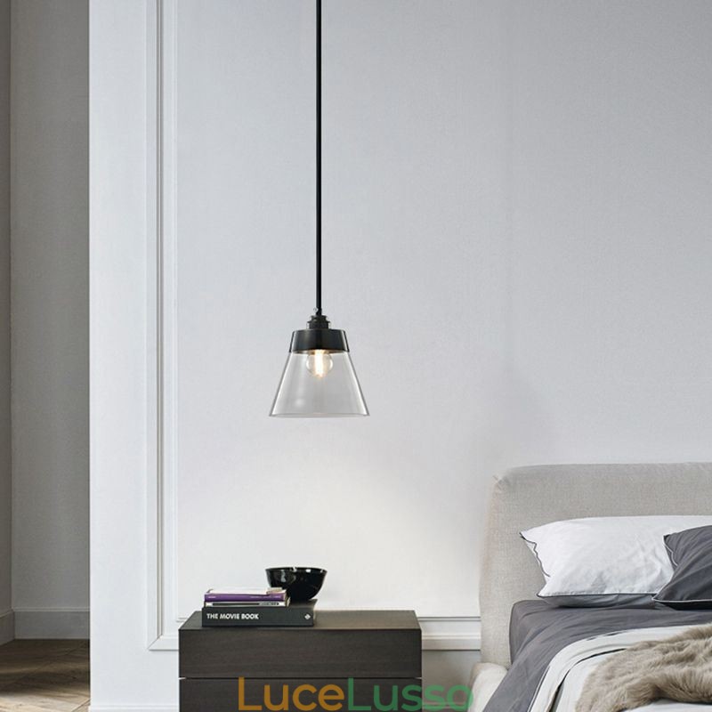 Moderna lampada a sospensione in vetro, lampada a sospensione singola con paralume in vetro trasparente