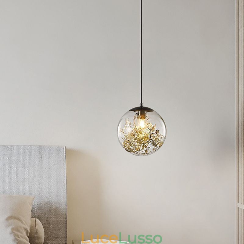 Lampada a sospensione a forma di palla di vetro con foglie di Natale