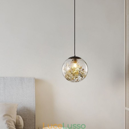 Lampada a sospensione a forma di palla di vetro con foglie di Natale Lampada a sospensione a forma di palla di vetro con foglie di Natale