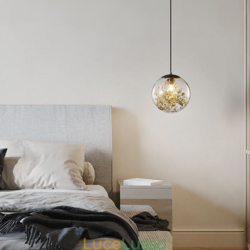 Lampada a sospensione a forma di palla di vetro con foglie di Natale