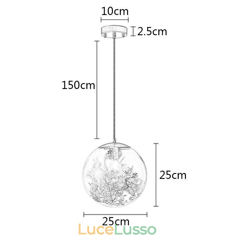 Lampada a sospensione a forma di palla di vetro con foglie di Natale
