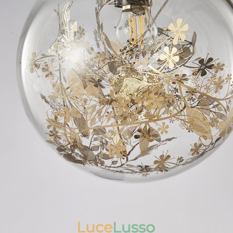 Lampada a sospensione a forma di palla di vetro con foglie di Natale