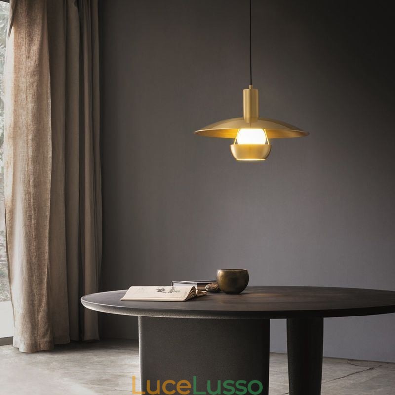 Lampada a sospensione con testa singola in oro spazzolato