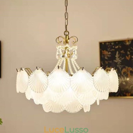 Lampada a sospensione europea in vetro postmoderno a forma di conchiglia Lampada a sospensione europea in vetro postmoderno a forma di conchiglia