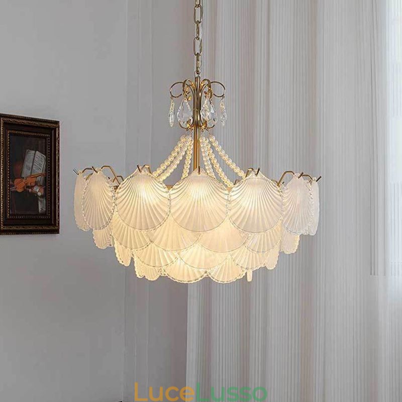 Lampada a sospensione europea in vetro postmoderno a forma di conchiglia