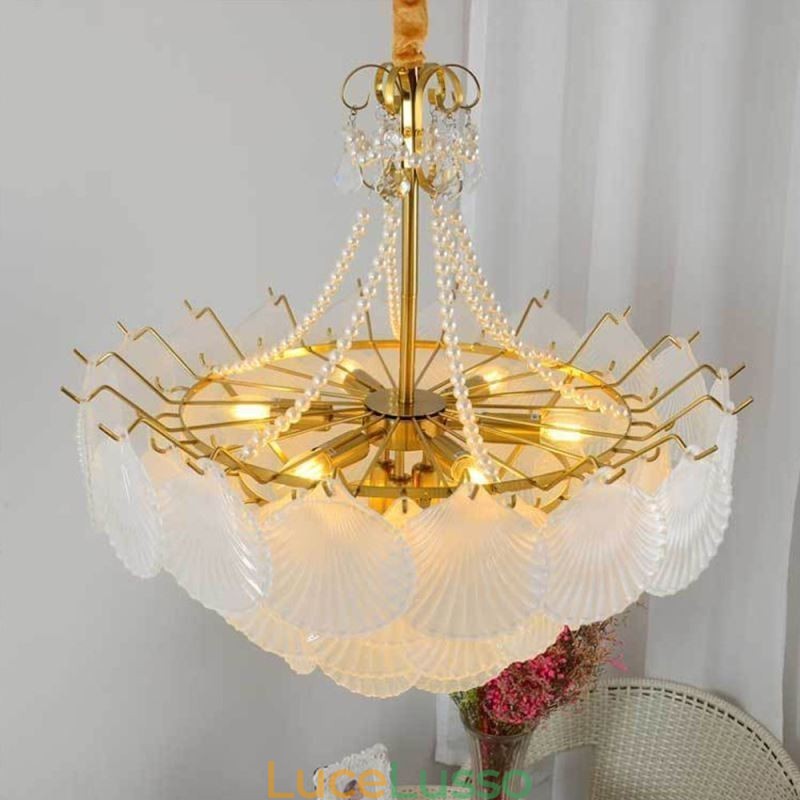 Lampada a sospensione europea in vetro postmoderno a forma di conchiglia