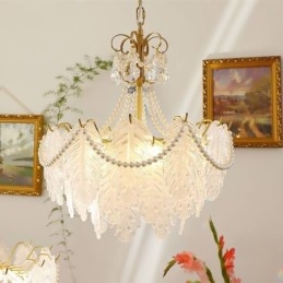 Lampada a sospensione in vetro europeo Postmoderno Lampada a sospensione a foglia