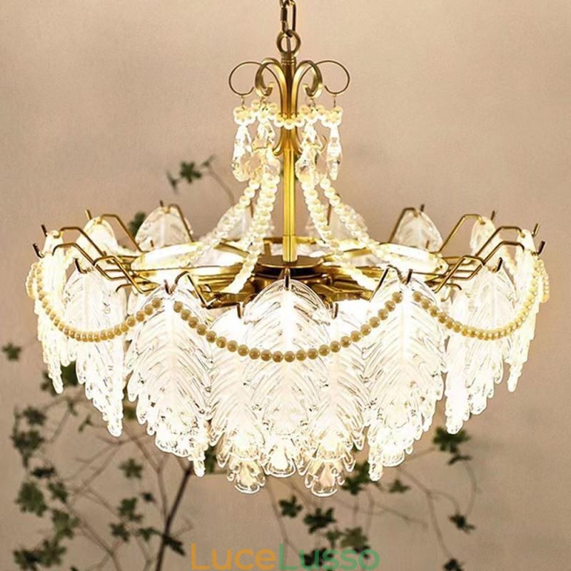 Lampada a sospensione in vetro europeo Postmoderno Lampada a sospensione a foglia