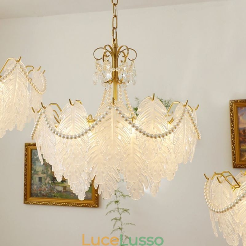 Lampada a sospensione in vetro europeo Postmoderno Lampada a sospensione a foglia