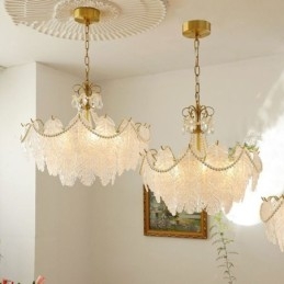 Lampada a sospensione in vetro europeo Postmoderno Lampada a sospensione a foglia